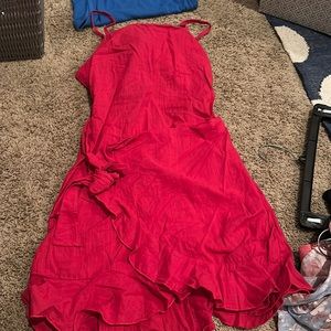 SHEIN Tied Open Back Ruffle Trim Wrap Front Cami Dress